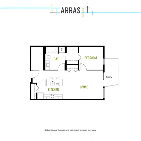 Floor plan for 1 bed, 1 bath, 817 sqft